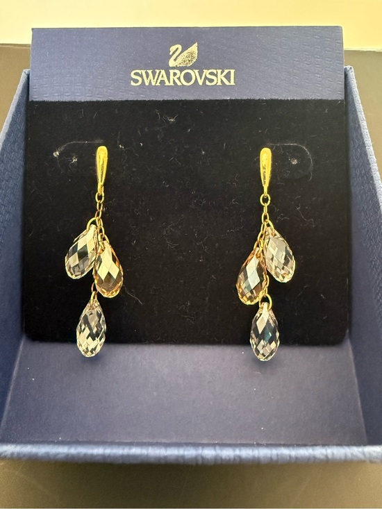 Swarovski Jewelry - Swarovski Gold Tone Crystal Teardrop Dangle Earrings w/ Original Box